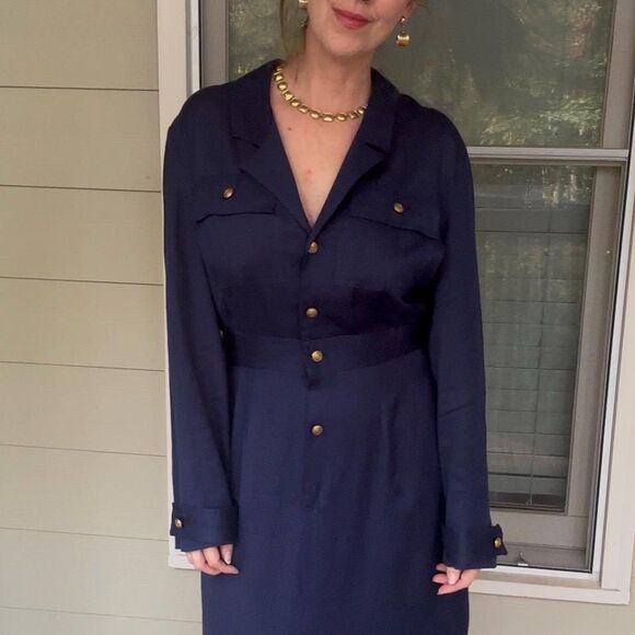 Vintage 1990s Navy Blue Military Inspired Utility Dress - Picture 4 of 16